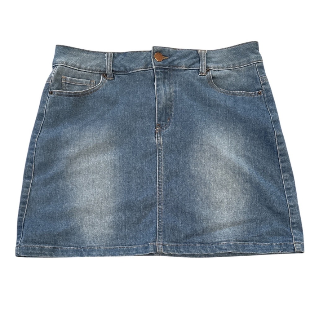 LABIJOU‎ Denim Mini Skirt Medium Blue Wash ALine Size M Retro Preppy